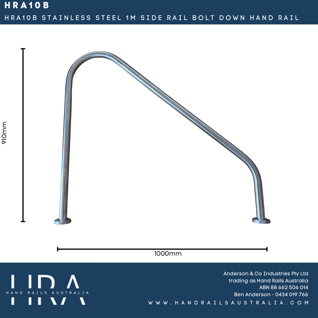 HRA10B Stainless Steel 1m Side Rail Bolt Down Hand Rail