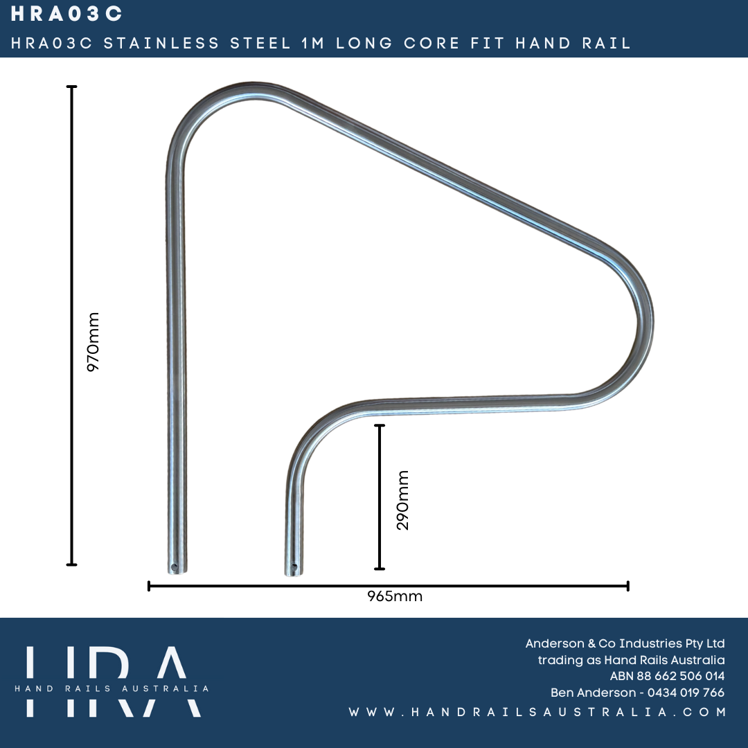 HRA03C Stainless Steel 1m Long Core Fit Hand Rail
