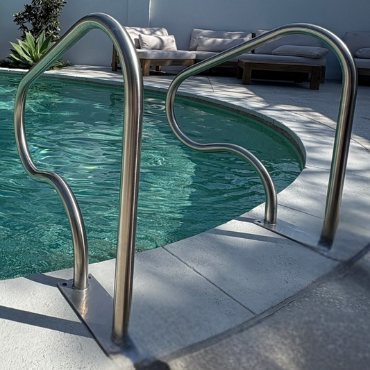 Best stainless steel swimming pool hand rails australia for elderly and disabled. NDIS compliant. Non conductive Pool handrails. Hand Rails Australia - online shopping. Australian made. Delivery Australia Wide.