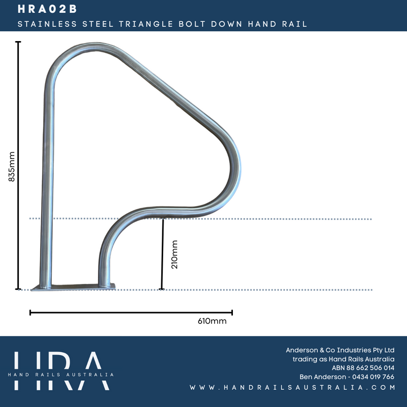 Stainless Steel Triangle Bolt Down Hand Rail - Hand Rails Australia