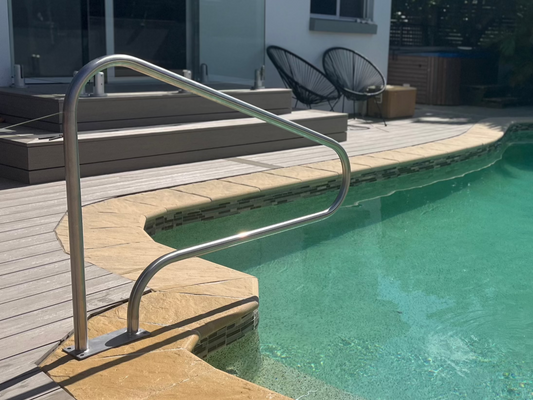 Best stainless steel swimming pool hand rails australia for elderly and disabled. NDIS compliant. Non conductive Pool handrails. Hand Rails Australia - online shopping. Australian made. Delivery Australia Wide. 