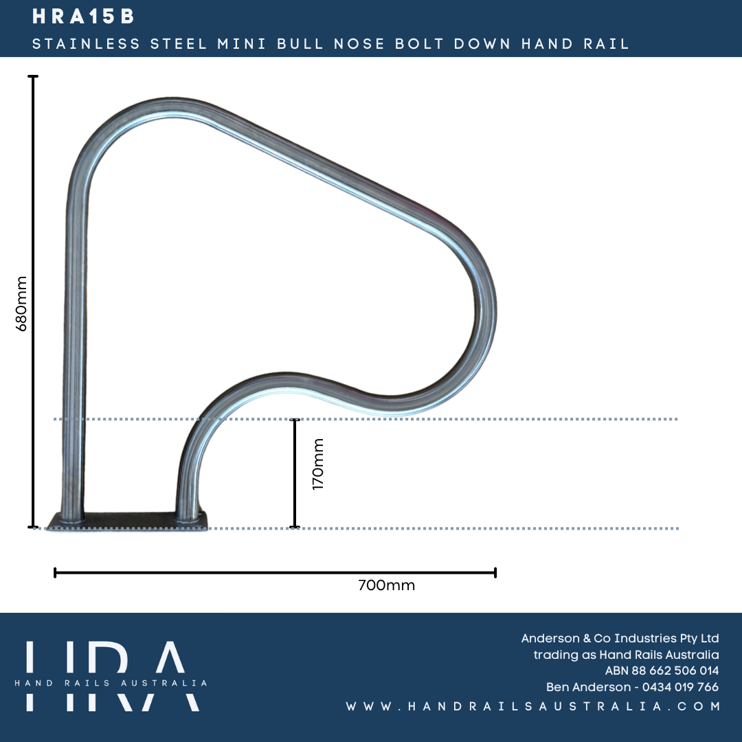 HRA15B Mini Bull Nose Bolt Down Hand Rail