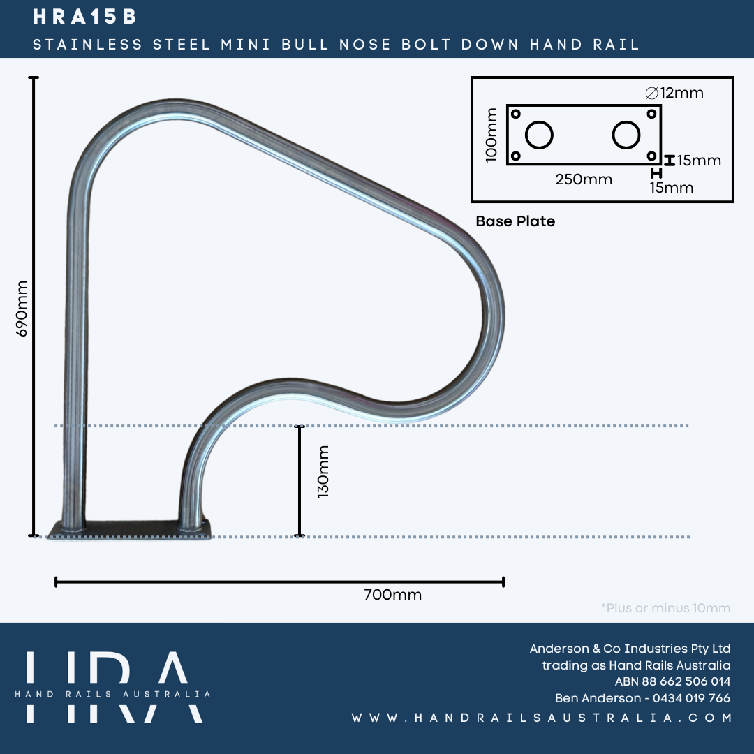 HRA15B Mini Bull Nose Bolt Down Hand Rail